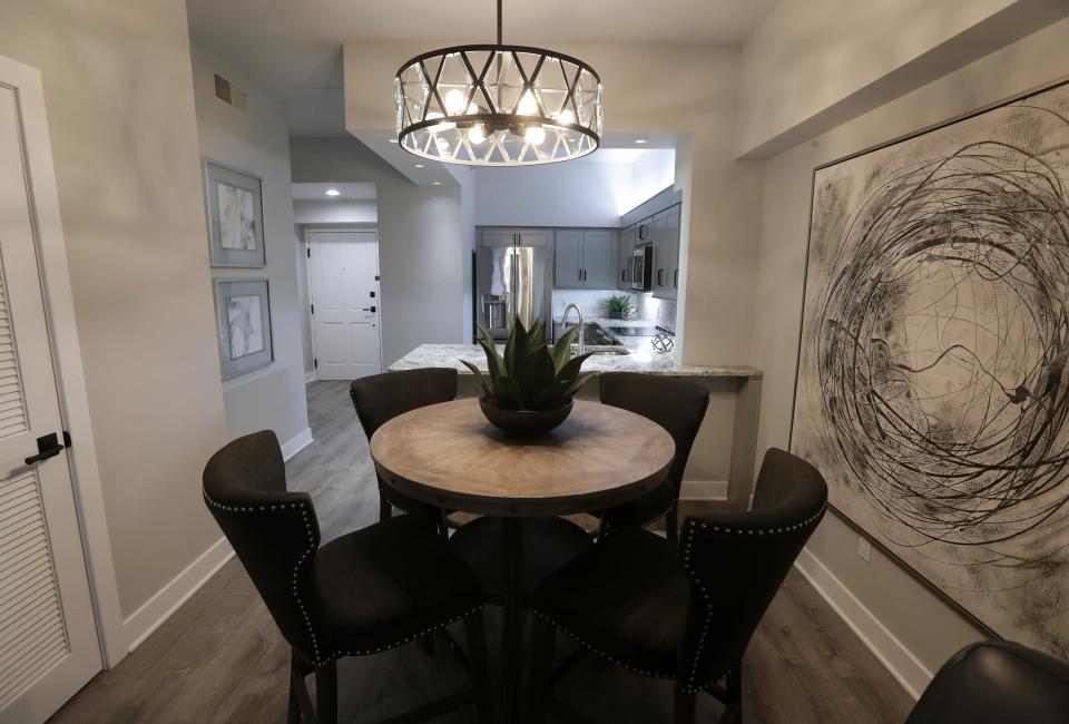 The dining area inside a condo owned by Johnny Phillips at The Harbours Condominiums along the riverfront in Jeffersonville, Ind. on Feb. 6, 2023.