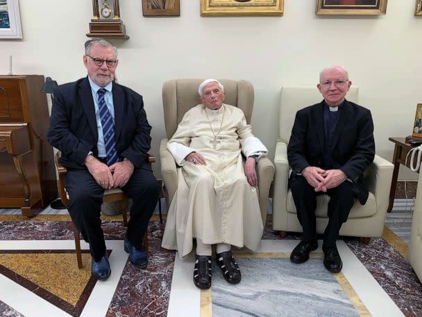 PHOTO: Former pope Benedict looks on as he receives the winners of the 'Premio Ratzinger' at the Vatican, Dec. 1, 2022. (Fondazione Ratzinger via Reuters)