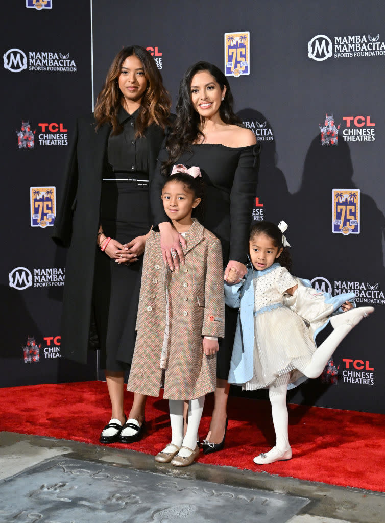 HOLLYWOOD, CALIFORNIA - MARCH 15: (L-R) Natalia Bryant, Vanessa Bryant, Bianka Bryant, and Capri Bryant attend the unveiling of Kobe Bryant's Hand & Footprints now permanently placed in the forecourt of the TCL Chinese Theatre on March 15, 2023 in Hollywood, California. (Photo by Axelle/Bauer-Griffin/FilmMagic)