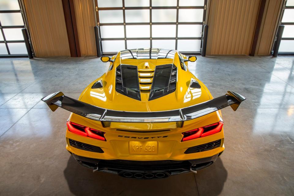 rear view of chevrolet corvette zr1 coupe yellow split window