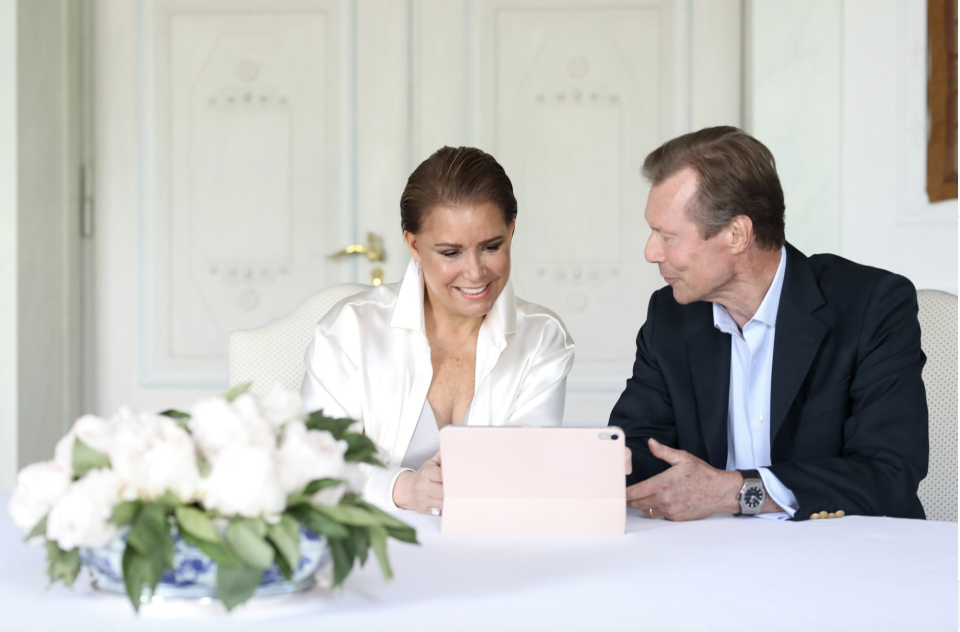 the Grand Duke and Grand Duchess of Luxembourg meeting their grandchild for the first time over a video call. 