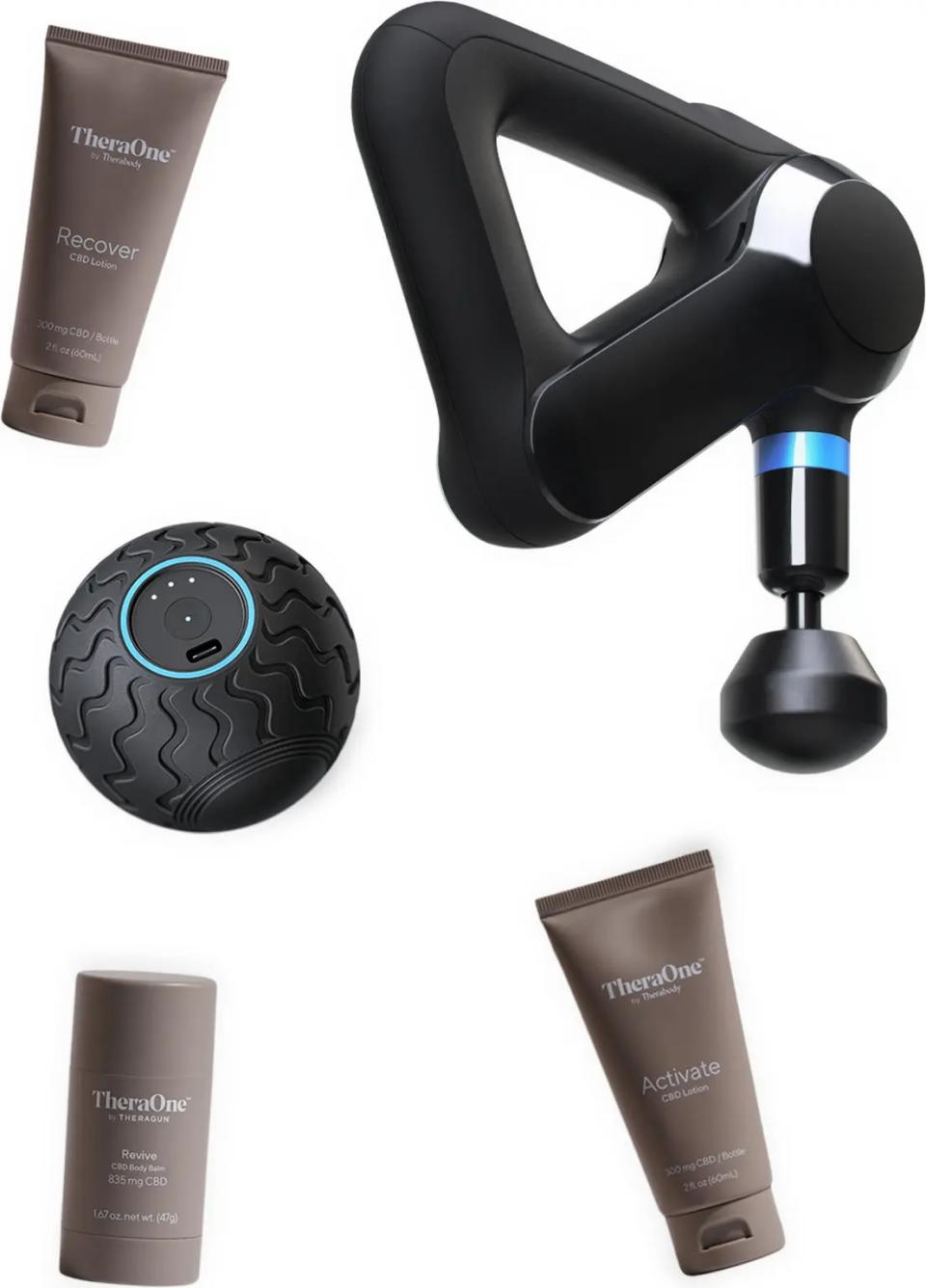 Therabody Theragun Elite Percussive Therapy Massager, Wave Solo Percussive Device & TheraOne with CBD Bundle