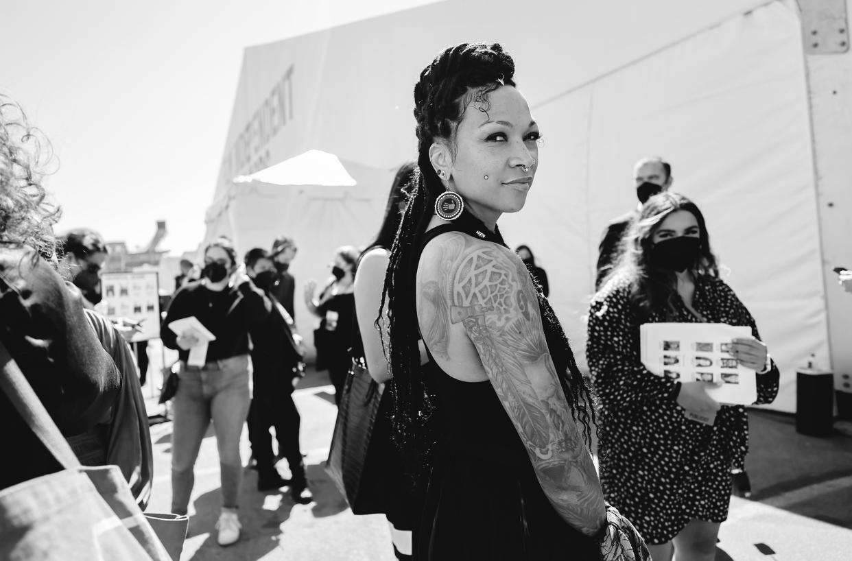 Image has been converted to black and white) Kali Reis attends the 2022 Film Independent Spirit Awards on March 06, 2022 in Santa Monica, California. (Matt Winkelmeyer / Getty Images file)