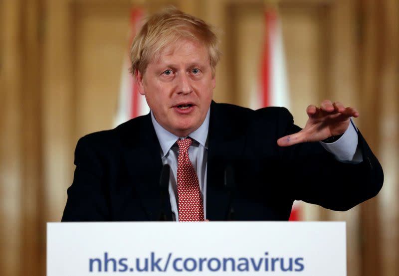 FILE PHOTO: British PM Johnson addresses coronavirus outbreak at Downing Street in London