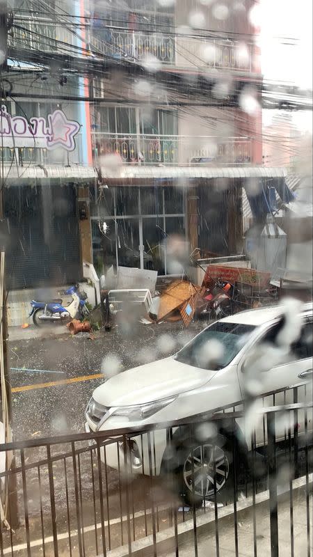 A view of hailstones falling during a powerful storm, in Chiang Mai