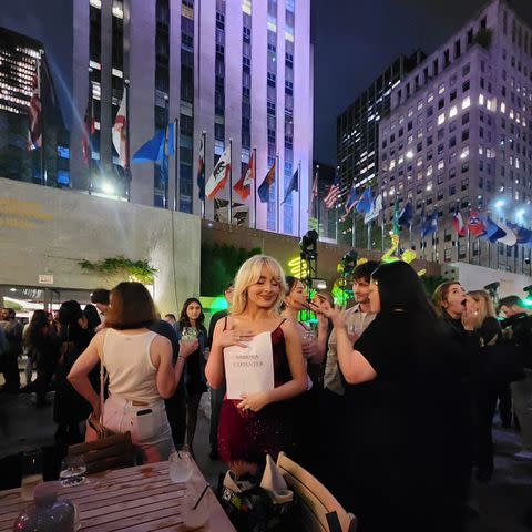 <p>Danielle Fishel/Instagram</p> Sabrina Carpenter at SNL after her debut as musical guest