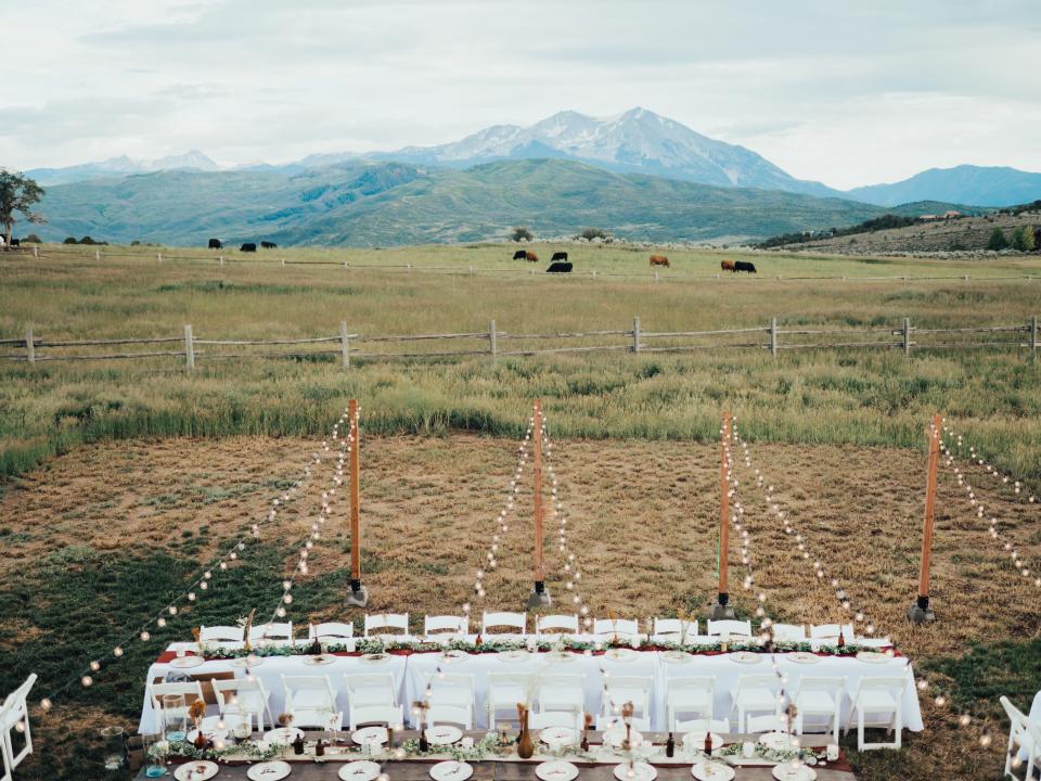 overhead shot of the reception space for abi's wedding in colorado