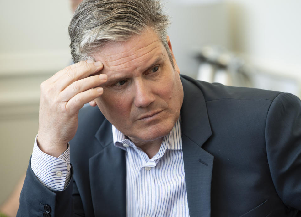 Leader of the Labour Party Keir Starmer talks to business owners about the increased cost of living and the impact it's having on their businesses during a visit to Co-Space in Stevenage, Hertfordshire. Picture date: Tuesday April 26, 2022.