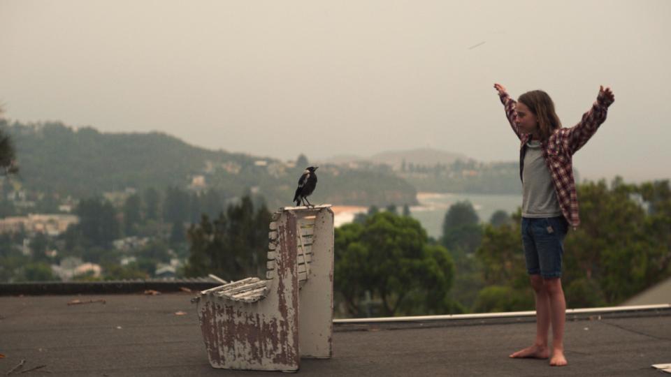 Noah (Griffin Murray-Johnston) attempts to teach Penguin how to fly. He'll be swooping you next, Noah! Photo: Roadshow (supplied).