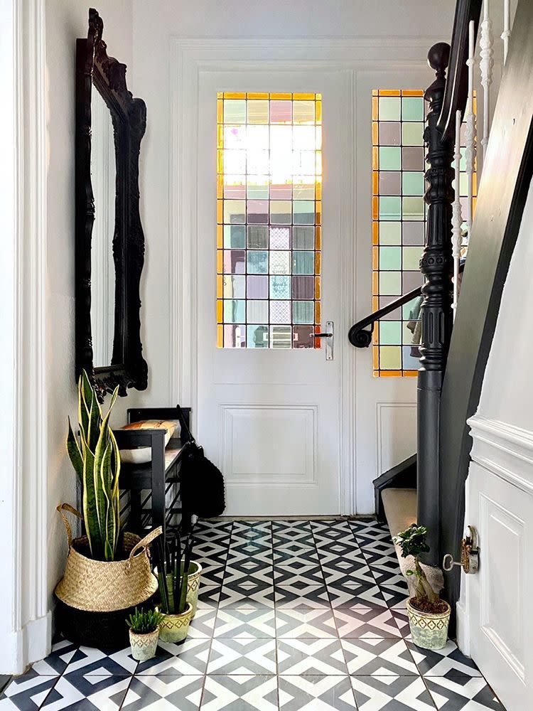 Revamp hallway floors with tile stickers