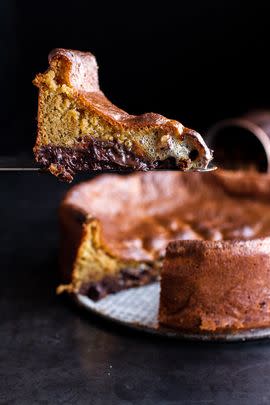 Incredibly Gooey Collapsing Chocolate Bourbon Pecan Pie Custard Cake