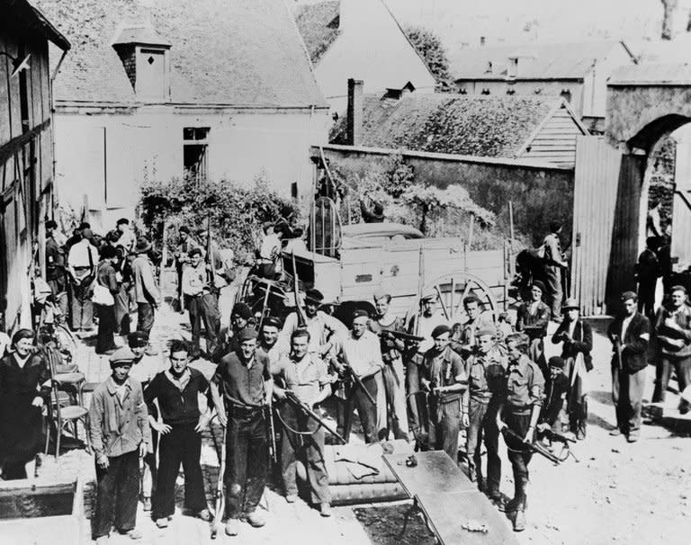 A group of Maquisards, rural fighters of the French Resistance, in the summer of 1944. Nikolai Vasenin joined a group of Maquisards despite not speaking a word of French