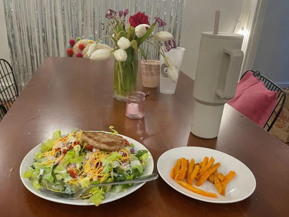 Emma Ginsberg's salad and fries for dinner