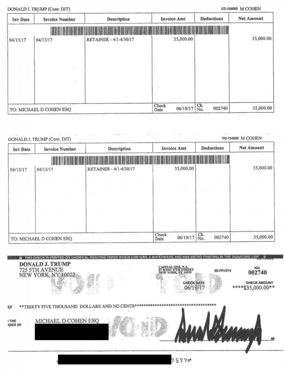 PHOTO: Jurors saw each of the invoices, vouchers, and checks that comprise the 34 criminal counts of the indictment. (Manhattan District Attorney’s Office)