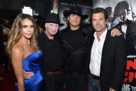 IMAGE DISTRIBUTED FOR THE WEINSTEIN COMPANY - From left, Jessica Alba, writer/director Frank Miller, director Robert Rodriguez, and Josh Brolin arrive at the "Sin City: A Dame to Kill For" premiere presented by Dimension Films in partnership with Time Warner Cable, Dodge and DeLeon Tequila at TCL Chinese Theatre on Tuesday, Aug. 19, 2014, in Los Angeles. (Photo by John Shearer/Invision for The Weinstein Company/AP Images)