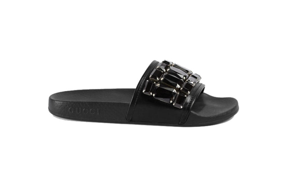 Gucci Crystal Leather Slide Sandal