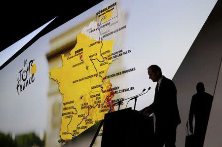 Tour de France director Christian Prudhomme presents the itinerary of the 2017 Tour de France cycling race during a news conference in Paris, France, October 18, 2016. REUTERS/Benoit Tessier