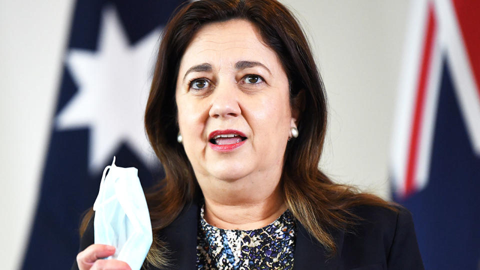 Queensland Premier Annastacia Palaszczuk, pictured here speaking to the media in Brisbane.