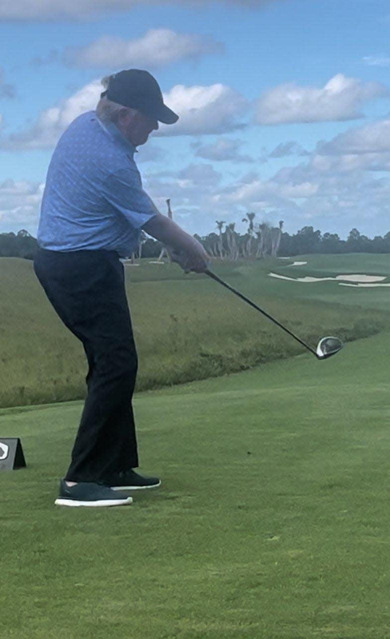 Jack Nicklaus tees off at Panther National on Friday to help open the golf course along with other PGA, LPGA players