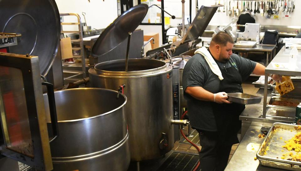 The community kitchen on Rosa L. Jones Blvd. in Cocoa, where Meals on Wheels dinners are prepared for Aging Matters in Brevard clients. One of the big kettles, seen at left, had broken and the community stepped up with donations to buy a new one.
(Credit: TIM SHORTT/ FLORIDA TODAY)