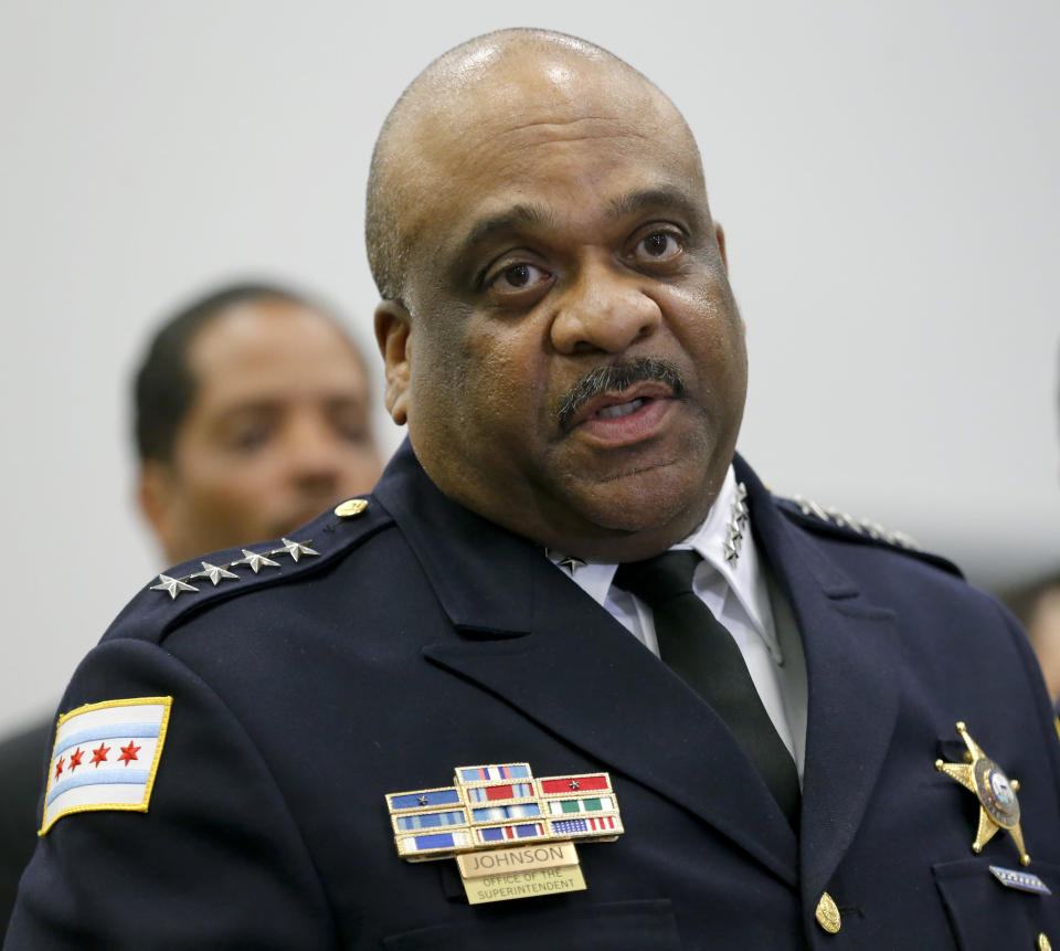 <p> FILE - In this Sept. 21, 2016, file photo, Chicago Police Superintendent Eddie Johnson speaks during a news conference in Chicago. The Department of Justice is poised to release its report detailing the extent of civil rights violations committed by the Chicago Police Department. The next stage after the Friday Jan. 13, 2017 release will be negotiations between the DOJ and the city. (AP Photo/Tae-Gyun Kim, File) </p>
