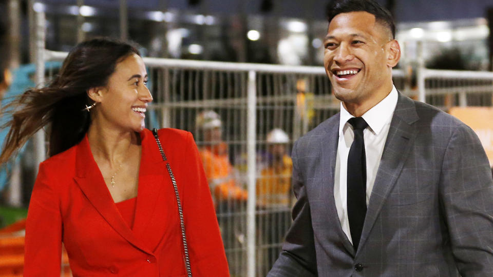 Maria and Israel Folau, pictured here leaving Federal Court after a meeting with Rugby Australia in 2019.