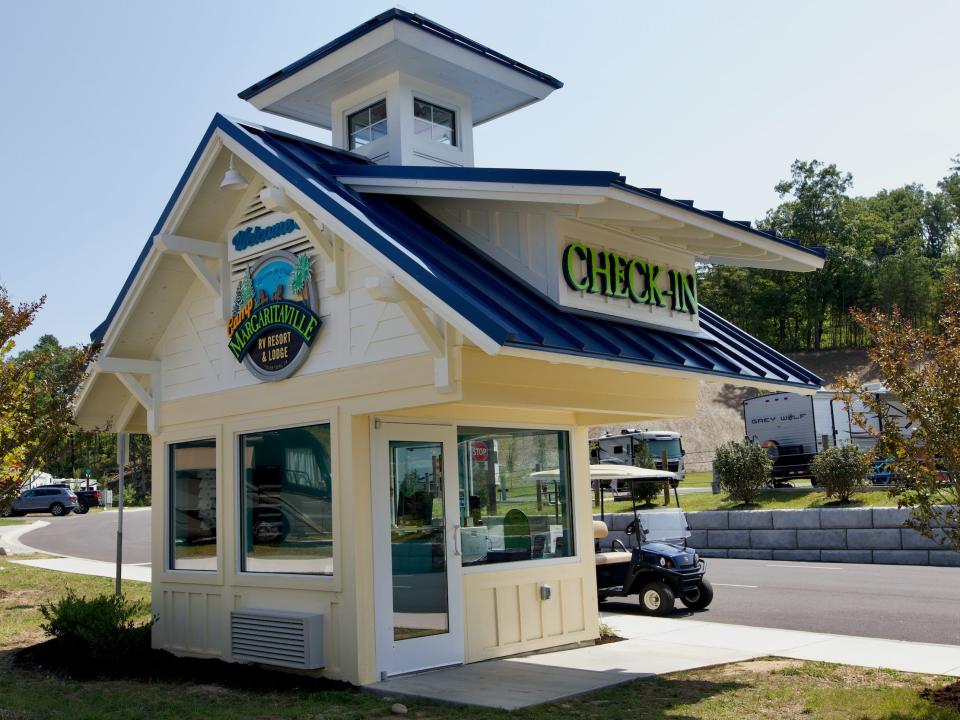 the check-in building at the Camp Margaritaville in Pigeon Forge, Tennessee