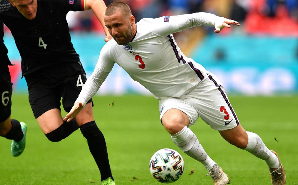 Luke Shaw is fouled against Germany - SHUTTERSTOCK