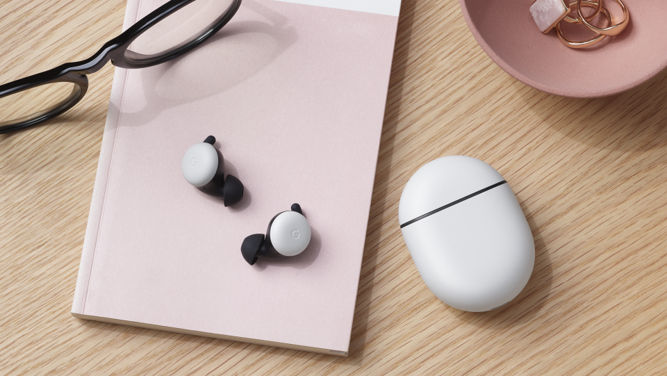 Google’s Pixel Buds and the portable charger that comes with them.