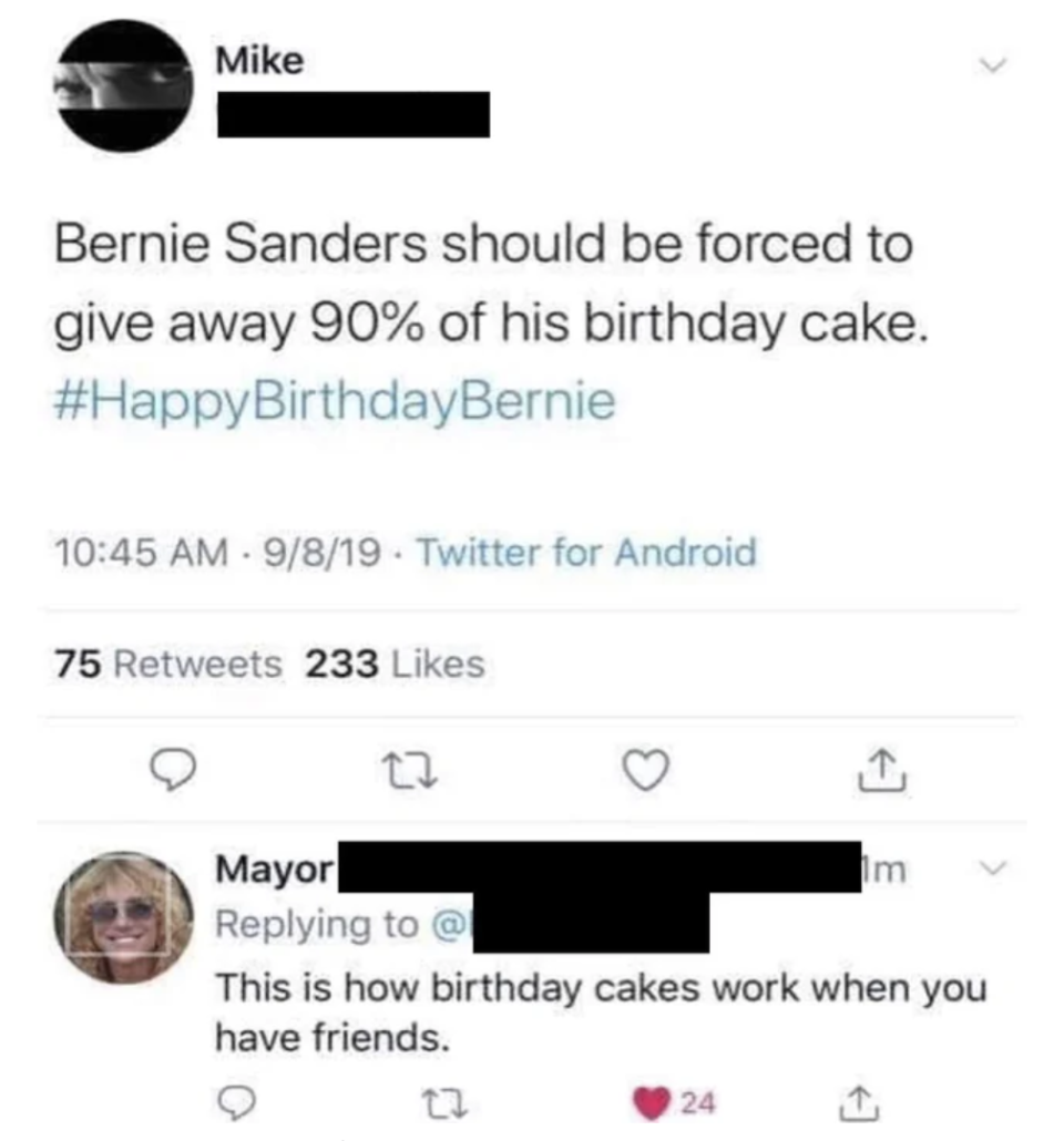 "This is how birthday cakes work when you have friends."