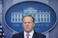 <p>Sean Spicer, White House press secretary, listens to a question during a White House press briefing in Washington, D.C., May 12, 2017. (Photo: Andrew Harrer/Bloomberg via Getty Images) </p>