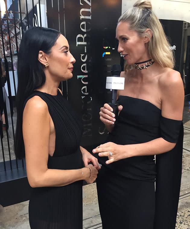 Terry Biviano chats with Nikki Phillips at Fashion Week