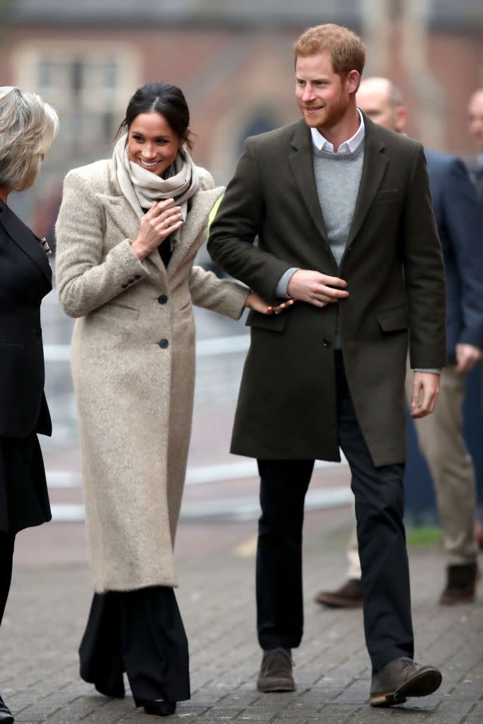 <p>Markle sported an oatmeal-colored coat from <a href="https://shopsmythe.com/" rel="nofollow noopener" target="_blank" data-ylk="slk:Smythe;elm:context_link;itc:0;sec:content-canvas" class="link ">Smythe</a> (sold out, naturally), black trousers from Burberry, <a href="https://go.redirectingat.com?id=74968X1596630&url=https%3A%2F%2Fwww.sarahflint.com%2Fcollections%2Fpumps%2Fproducts%2Fjay-pump-100-black-suede%3Fvariant%3D28249886273&sref=https%3A%2F%2Fwww.townandcountrymag.com%2Fstyle%2Ffashion-trends%2Fg3272%2Fmeghan-markle-preppy-style%2F" rel="nofollow noopener" target="_blank" data-ylk="slk:pumps from Sarah Flint;elm:context_link;itc:0;sec:content-canvas" class="link ">pumps from Sarah Flint</a>, and a messy bun for her <a href="https://www.townandcountrymag.com/society/tradition/g14784312/prince-harry-meghan-markle-second-official-appearance-photos/" rel="nofollow noopener" target="_blank" data-ylk="slk:second official royal engagement in Brixton;elm:context_link;itc:0;sec:content-canvas" class="link ">second official royal engagement in Brixton</a>. </p>