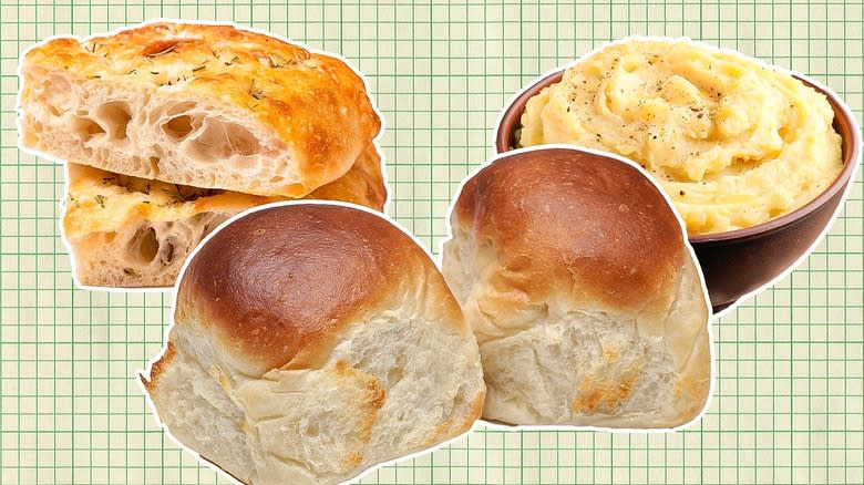 Dinner rolls with bread and mashed potatoes