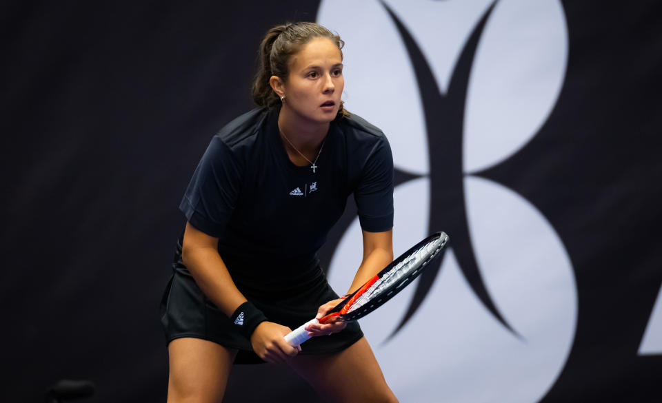 Daria Kasatkina, pictured here in action against Emma Raducanu in Ostrava.