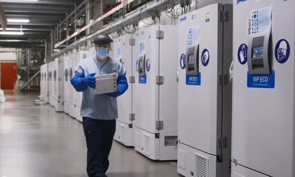 Vials of Covid-19 vaccine candidate in storage at a Pfizer facility in Puurs, Belgium.