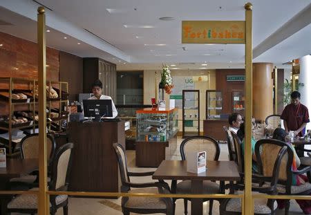 A cafe in the lobby premises is pictured at the Fortis Memorial Hospital at Gurgaon on the outskirts of New Delhi, India, May 20, 2015. REUTERS/Anindito Mukherjee