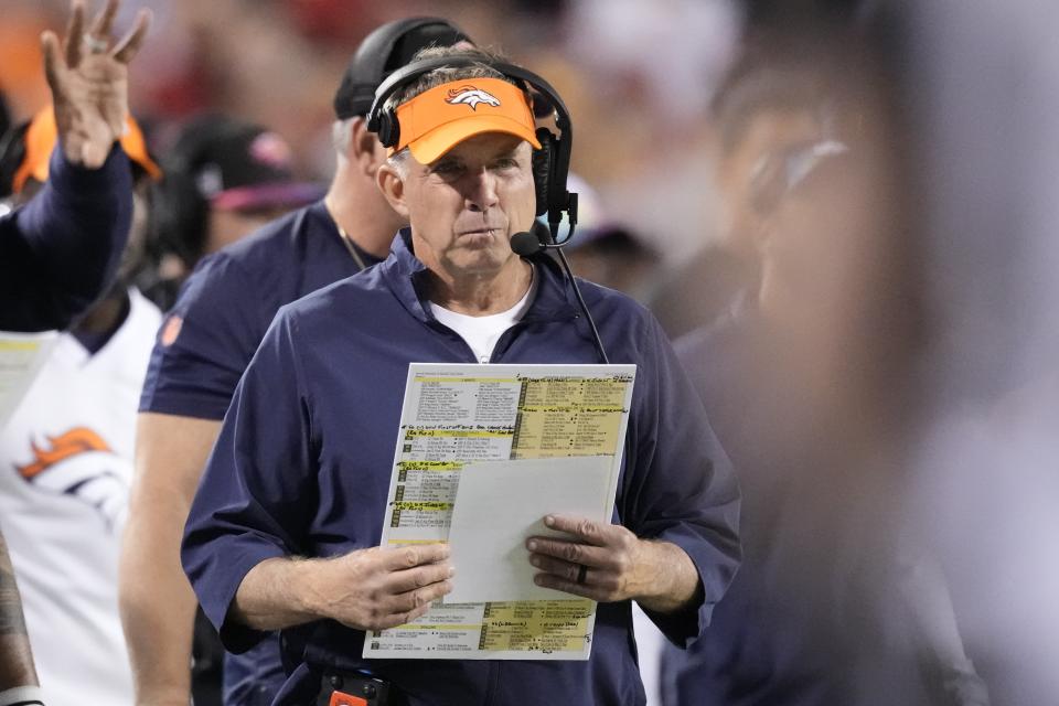 Denver Broncos head coach Sean Payton admitted to a mistake on Thursday night against the Chiefs. (AP Photo/Charlie Riedel)