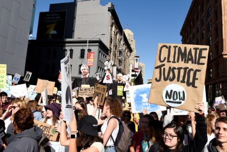 Young people protest outside of the San Francisco Federal Building during a Climate Strike march in San Francisco
