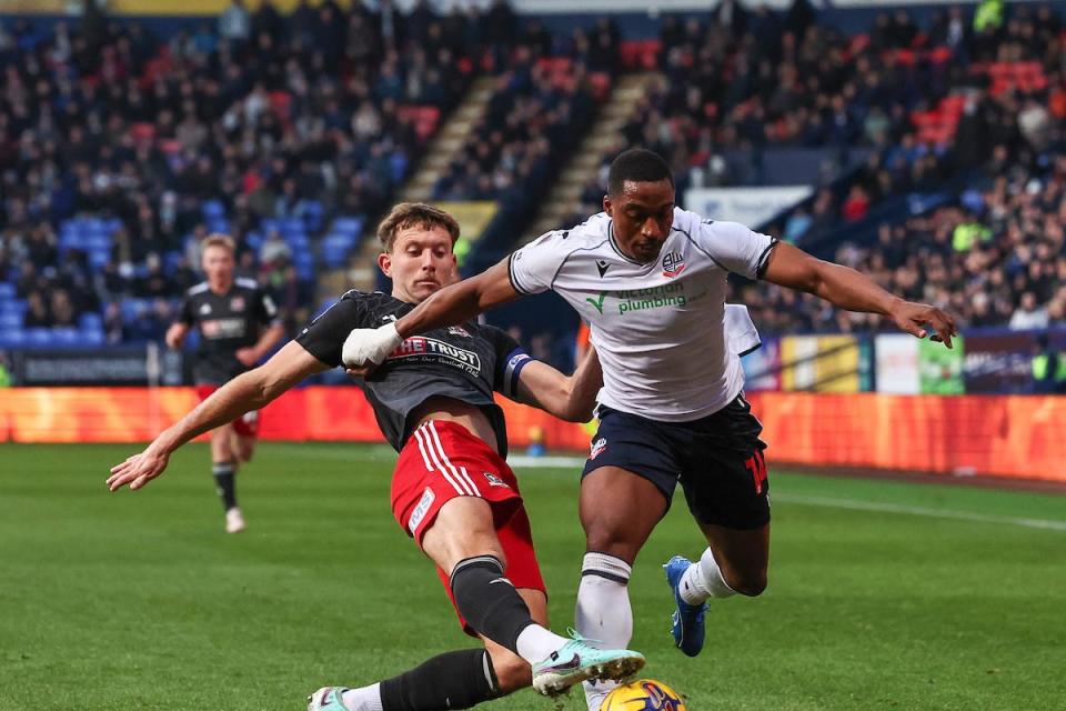 Victor Adeboyejo is back in training for Wanderers - who head to Peterborough with an outside shot of automatic promotion <i>(Image: Camerasport)</i>