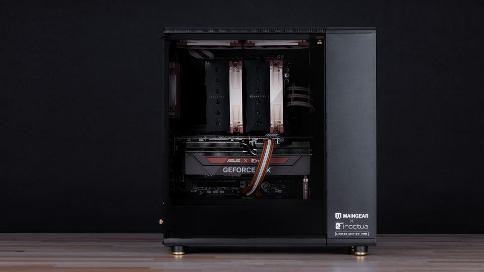 A Maingear North Series gaming PC on a wooden table