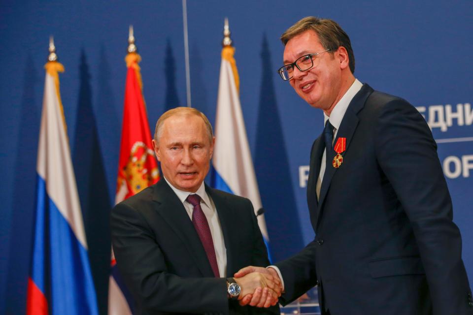 Alexsandar Vucic with Vladimir Putin (Copyright 2023 The Associated Press. All rights reserved.)