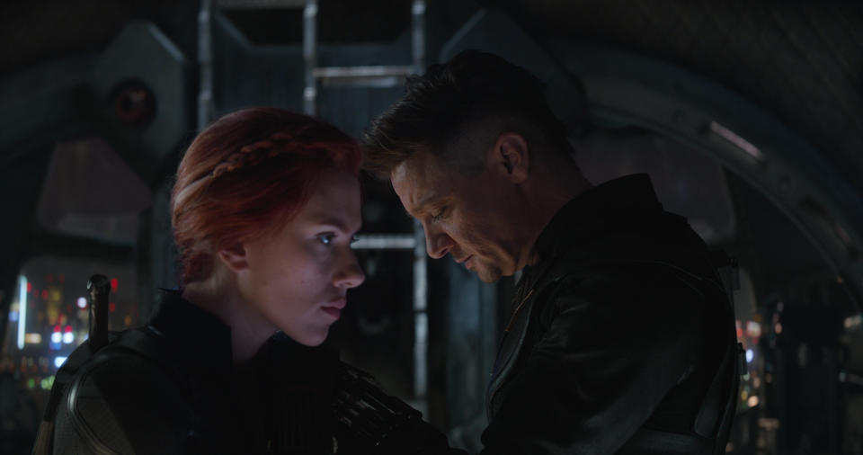 Still from 'Avengers: Endgame' featuring Black Widow (Scarlett Johansson) and Hawkeye (Jeremy Renner). | Film Frame—Marvel Studios 2019