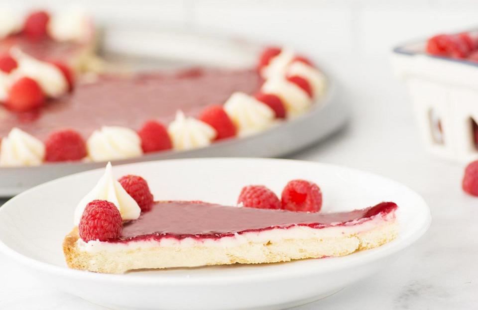 <p>This red-colored dessert will definitely add some patriotic color to your backyard barbecue. Make the crust from scratch or use a store-bought one. Give your child the duty of spreading the raspberry sauce over top of the filling layer. This is just one of many <a href="https://www.thedailymeal.com/cook/7-recipes-aren-t-pie-using-refrigerated-pie-crust?referrer=yahoo&category=beauty_food&include_utm=1&utm_medium=referral&utm_source=yahoo&utm_campaign=feed" rel="nofollow noopener" target="_blank" data-ylk="slk:impressive recipes that you can make with store-bought crust;elm:context_link;itc:0;sec:content-canvas" class="link ">impressive recipes that you can make with store-bought crust</a>.</p> <p><a href="https://www.thedailymeal.com/recipes/fresh-raspberry-tart-recipe-0?referrer=yahoo&category=beauty_food&include_utm=1&utm_medium=referral&utm_source=yahoo&utm_campaign=feed" rel="nofollow noopener" target="_blank" data-ylk="slk:For the Fresh Raspberry Tart recipe, click here;elm:context_link;itc:0;sec:content-canvas" class="link ">For the Fresh Raspberry Tart recipe, click here</a>.</p>