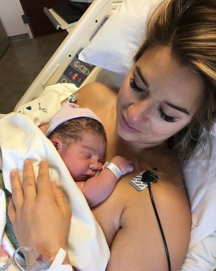 The Decker family has grown by one. Jessie James Decker shared the first photo of her newborn son Forrest Bradley after giving birth on March 31, 2018. Decker and her NFL husband Eric have two other children together, 4-year-old Vivianne Rose and 2-year-old Eric Thomas Jr. The new mom captioned the photo "Forrest Bradley Decker born March 31st weighing 9lbs. We are so in love," on April 2, 2018.