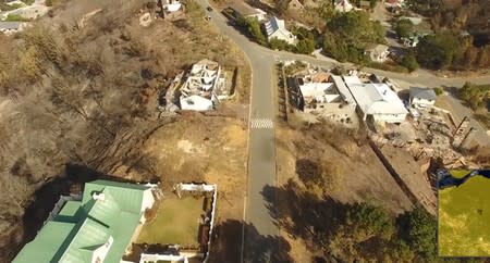 An aerial image shows the damage after a wildfire in Knysna