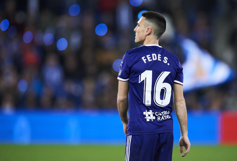 SAN SEBASTIAN, SPAIN - FEBRUARY 28: Fede San Emeterio of Real Valladolid CF reacts during the Liga match between Real Sociedad and Real Valladolid CF at Estadio Anoeta on February 28, 2020 in San Sebastian, Spain. (Photo by Juan Manuel Serrano Arce/Getty Images)