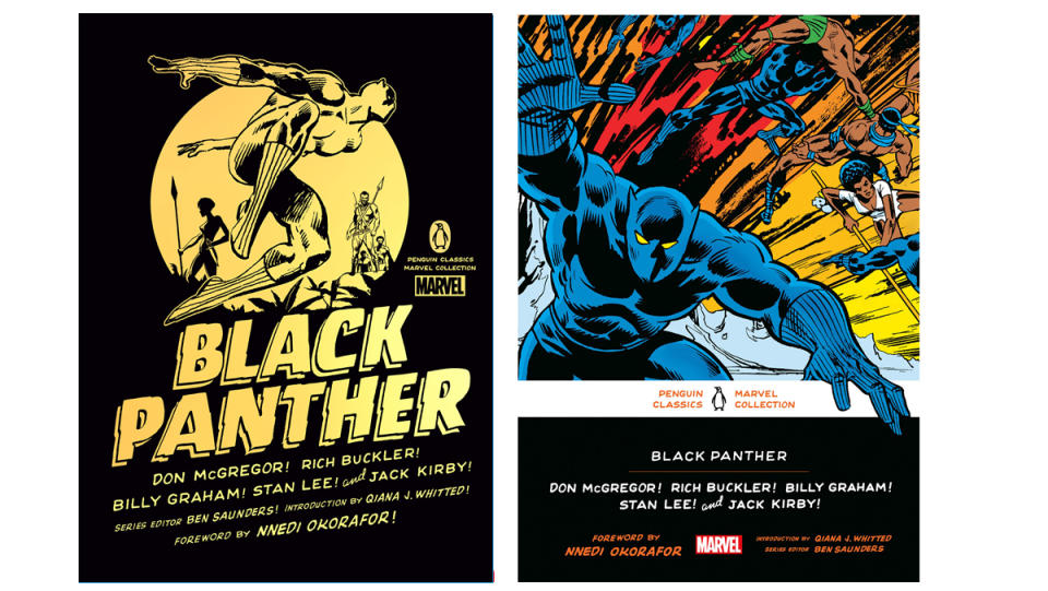 Hardcover and softcover cover art for the Penguin Marvel Comics Black Panther collection.