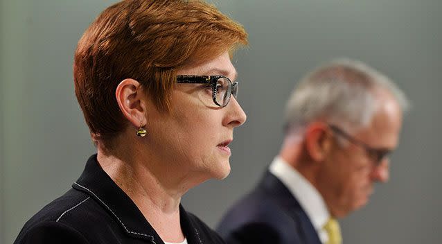 Defence Minister Marise Payne at the press conference on Syria last week. Photo: AAP