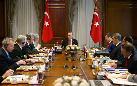 Turkish President Tayyip Erdogan meets with U.S. Defense Secretary Jim Mattis at the Presidential Palace in Ankara, Turkey, August 23, 2017. Kayhan Ozer/Presidential Palace/Handout via REUTERS